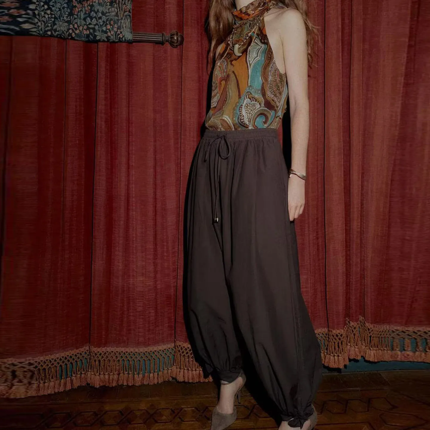 Z レディース ファッションパンツ 2025 新作 スレ ノット ランタンパンツ 多用途 ファッション ストレートレッグ l ウエスト