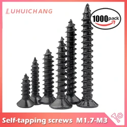luchang 1000pcs KA Black Self-tapping Screws Countersunk Flat Head Electronic Small Wood Screws