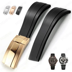 Silicone Strap for Rolex GMT Submariner Diver 20mm Watch Band for Water Ghost Bracelet Flat Convex Rubber Fine Tuning Buckle
