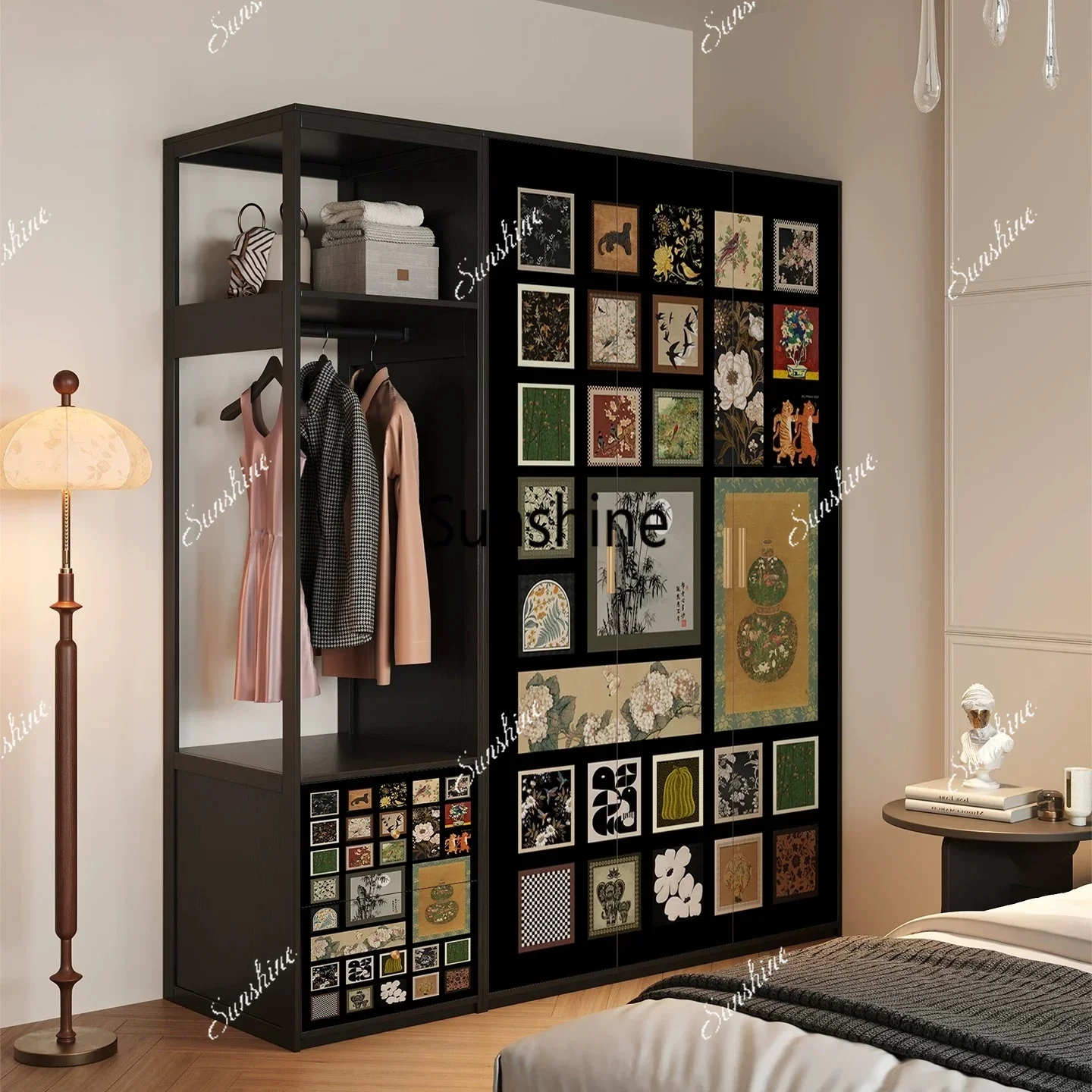 Medieval solid wood three-door wardrobe household bedroom storage locker
