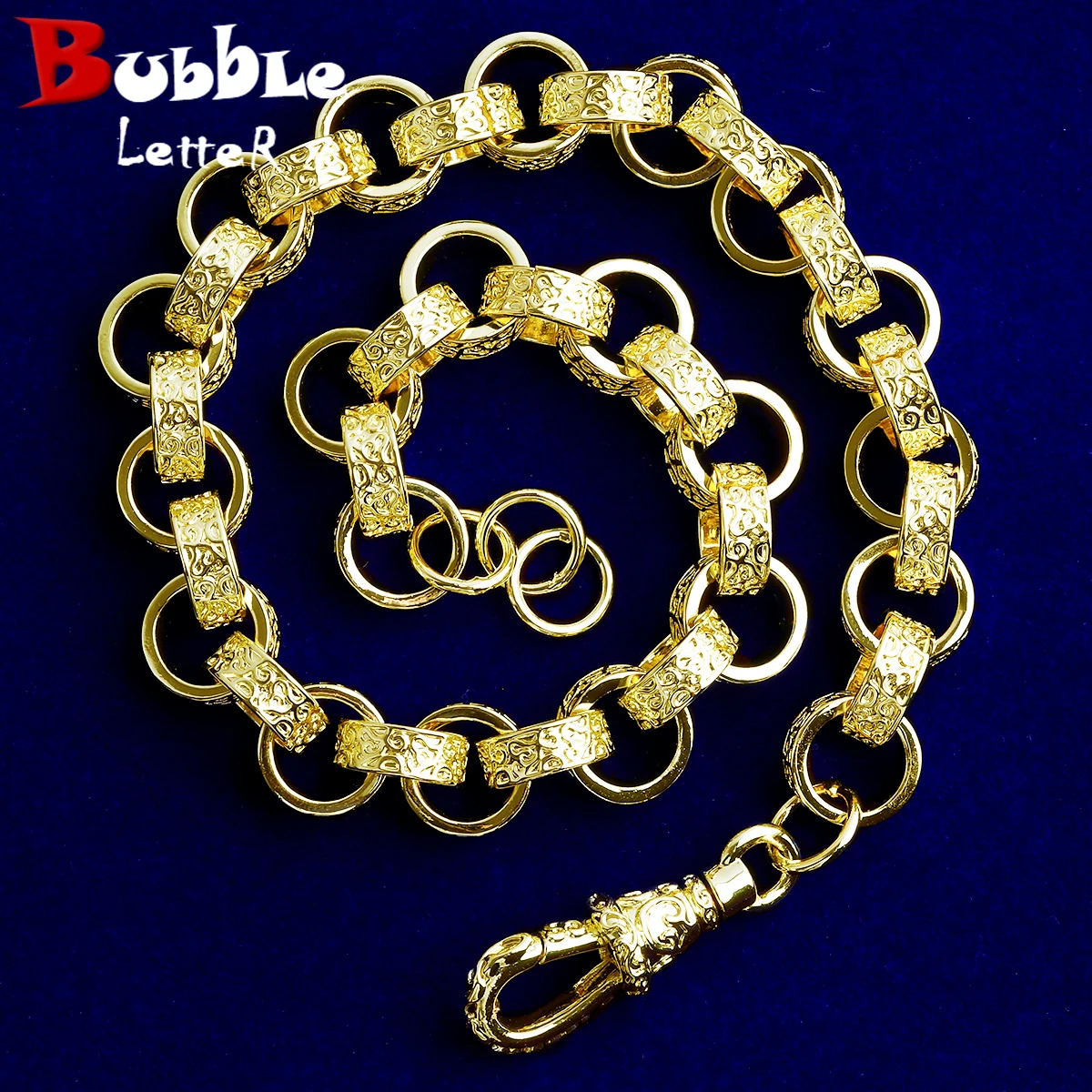 

Цепочка-бельчер с узором в виде пузырьковых букв для мужчин, с застежкой Альберт, позолоченная, в стиле хип-хоп