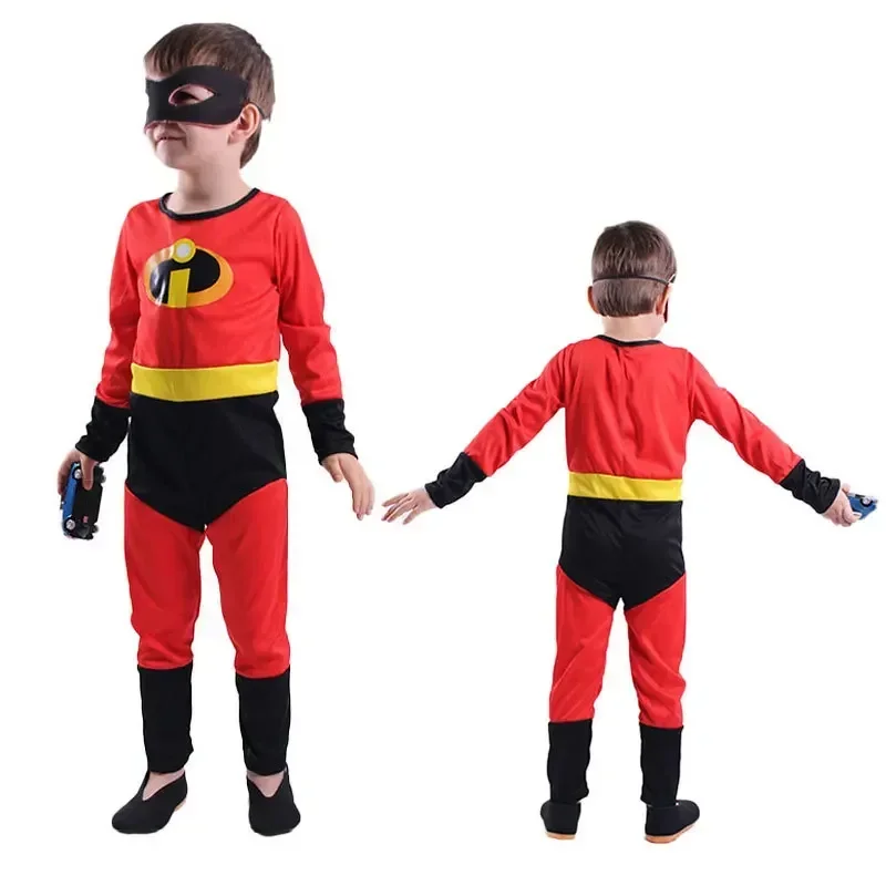 Kinder Die Unglaublichen Cosplay-Kostüm Anime Die Unglaublichen Roter Jumpsuit Bodysuit Maske Komplettset Halloween-Kostüme für Jungen und Mädchen – Detail 4