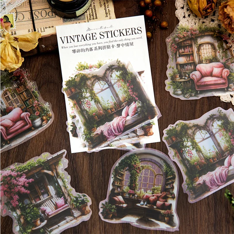 10Pcs PET Collage Card Fragmented Corner Retro Flower Landscaping background Handbook DIY Writing Decoration 130*90MM