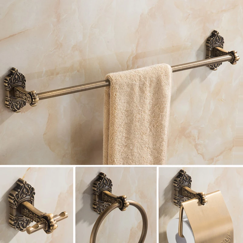 . Antique Brass Aluminium Bathroom Accessories Set,Robe hook,Paper Holder,Towel Bar,Soap Basket,Bathroom Fitting