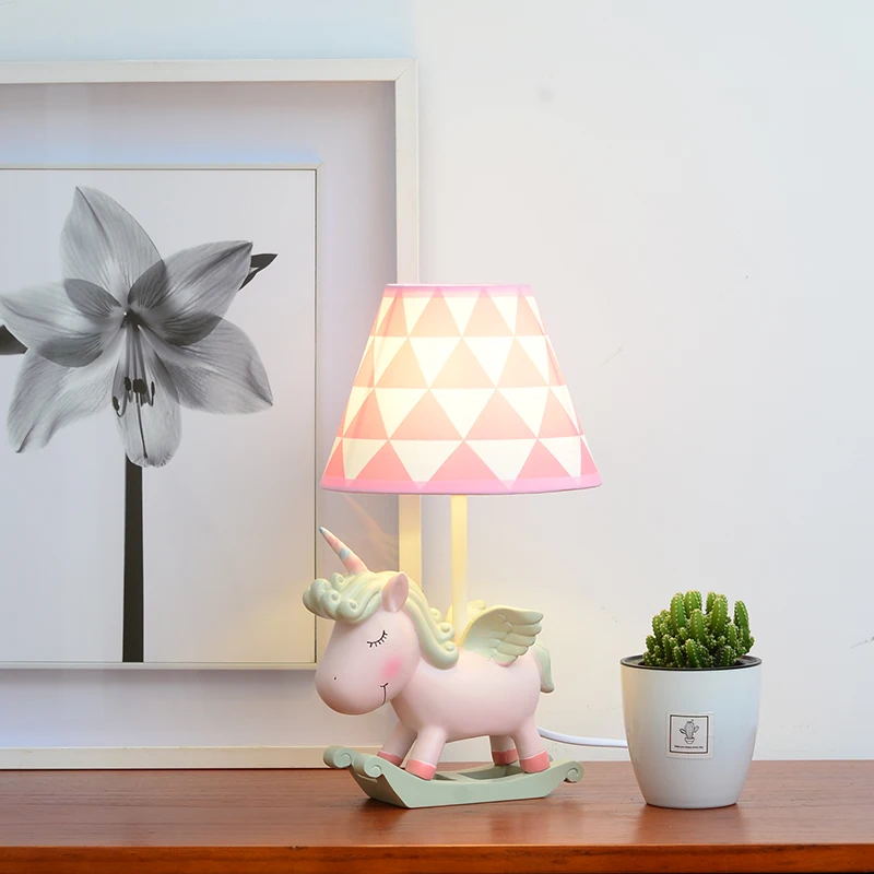 Children's room table lamp bedside lamp girl cute creative gift cartoon unicorn princess room warm eye protection decoration