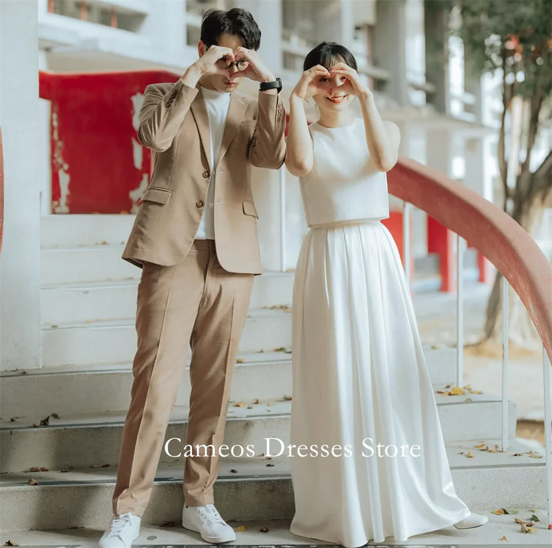 Sondr personalizado o-pescoço sem mangas vestidos de casamento simples a linha cetim espartilho coreia vestidos de noiva feminino
