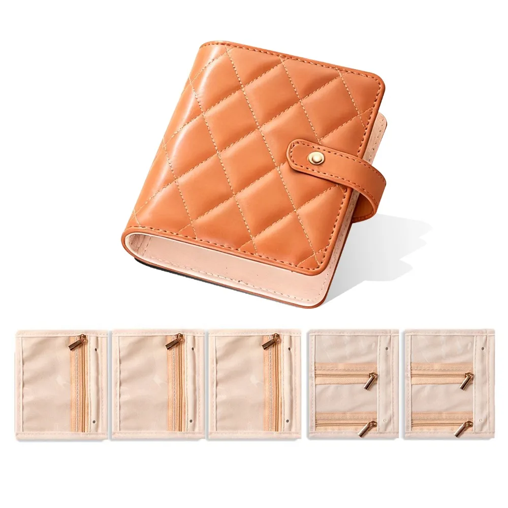 

Transparent Jewelry Storage Book with Zipper Clear Pockets Jewelry Packaging Box Velvet Luxury PU Leather Storage Bag for Women