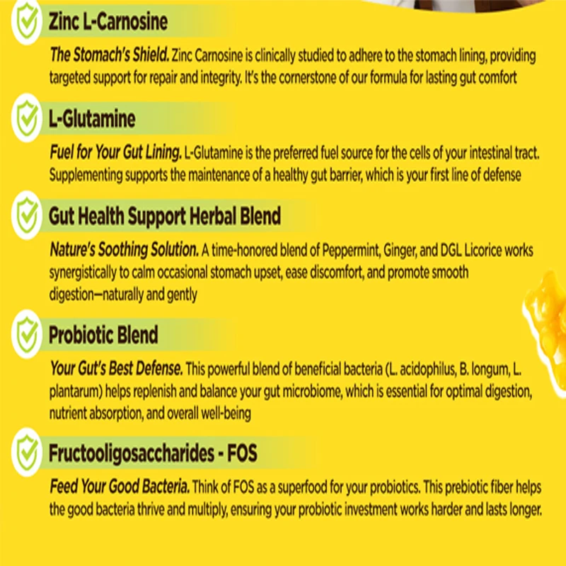 Zinc myopeptide supplements are sugar free, containing L-glutamine and probiotics, providing digestive health support