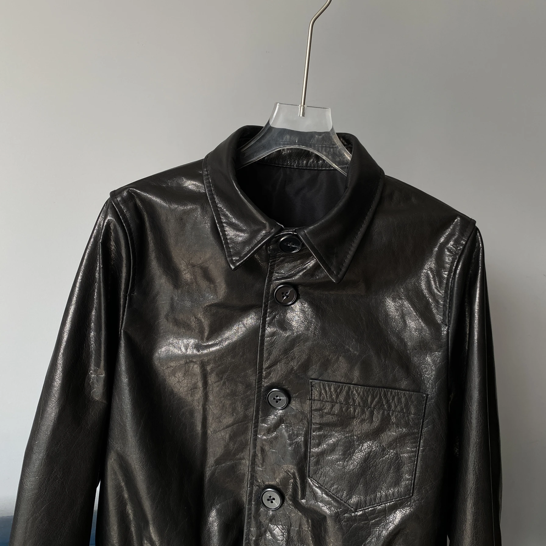 Frühling 2025, Damen, echtes Eiffell-Leder, Jaet, lässig, Faion, schlankmachend, Flip-Kragen, Reißverschluss, Pendler-Sle