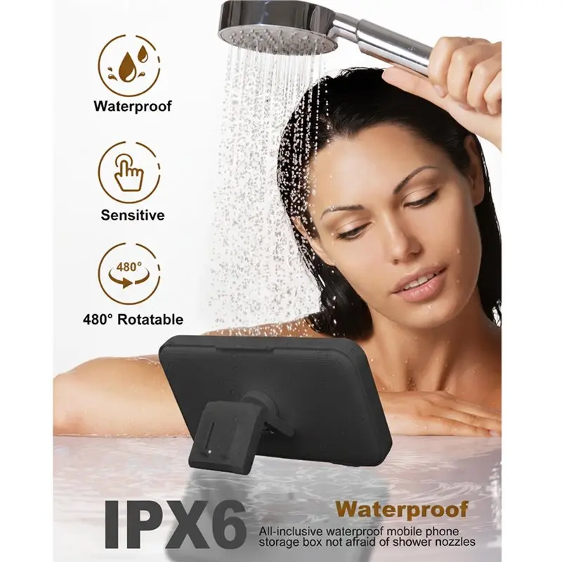 ABSE-For Shower Phone Holder With Speaker Wall Mount 480 Degree Rotation Waterproof Anti Fog For Shower Case