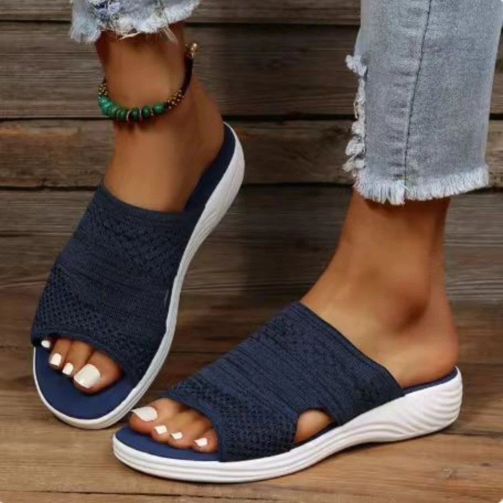 2024 Women's Open Toed Casual Slippers Breathable Outdoor Beach Slippers Solid Color Wedge Heel Design Slippers Size 35-43