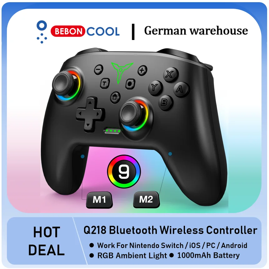 BEBONCOOL Q218 Wireless RGB Switch Controller For Nintendo Switch/OLED/Lite/Android/IOS/ PC with Programmable,Turbo,6-Axix Gyro