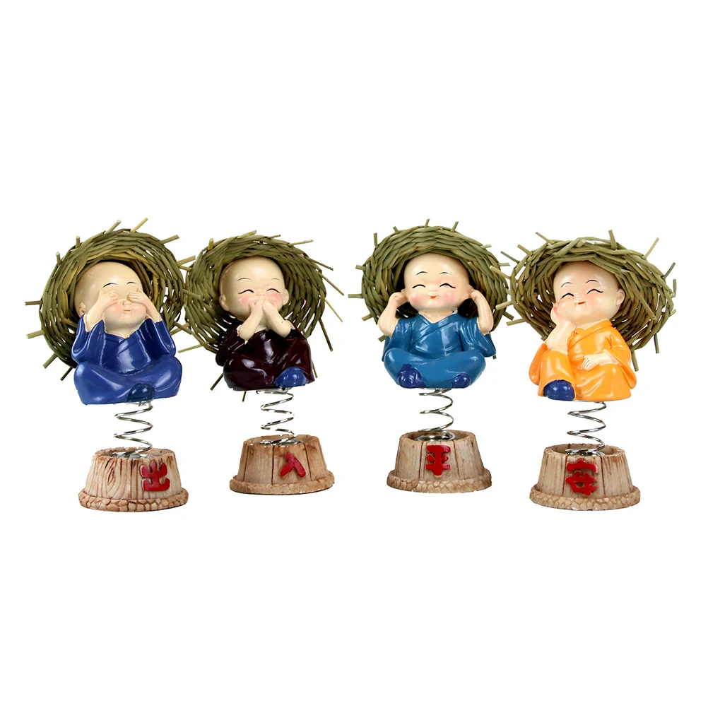 

4pcs Head Monk Car nament Funny Gifts Home Decor Cartoon Adornment Mini Cartoon Home Adornment Model