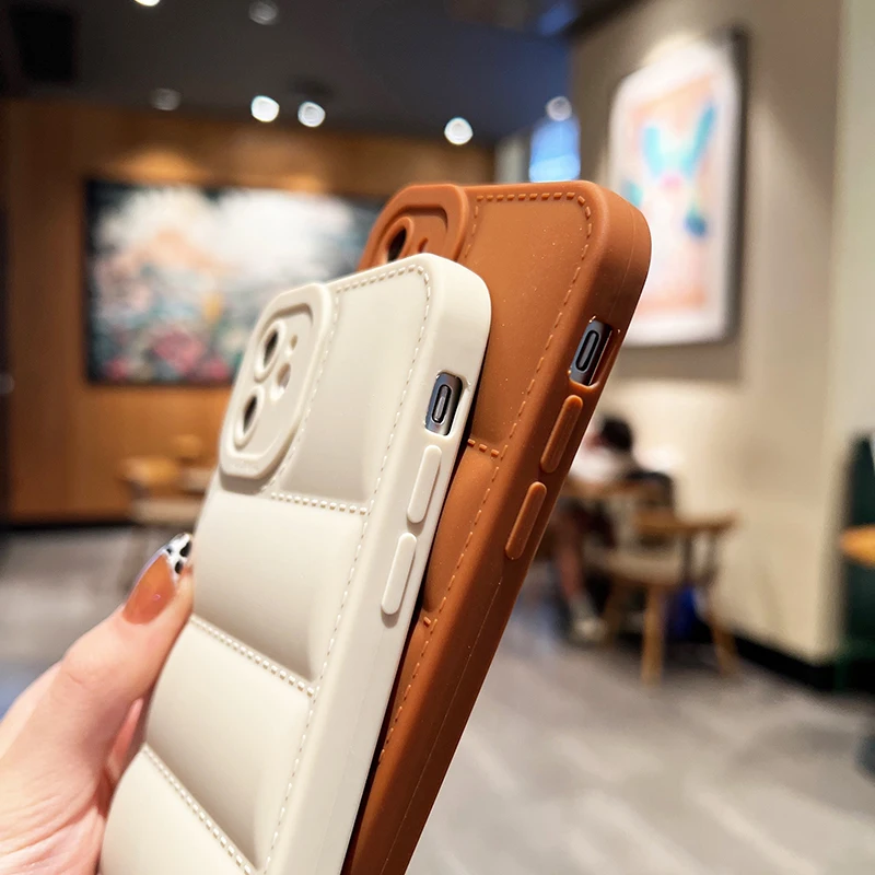 Luxury Solid Color Down Jacket Shockproof Phone Case For IPhone 15 14 13 12 11 Pro Max XS Max X XR 8 7 Plus SE Bumper Back Cover