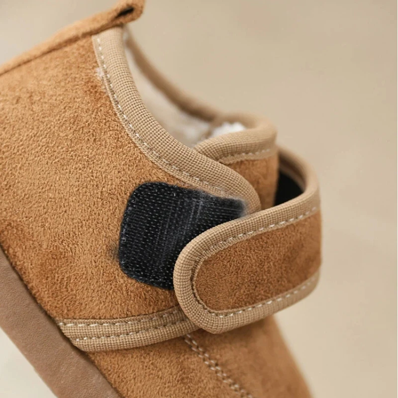 الشتاء الفتيان الفتاة أحذية أفخم جولة تو هوك حلقة اليومية الدافئة حذاء مسطح للأطفال الألوان الصلبة المضادة للانزلاق موضة مريح حذاء الأطفال