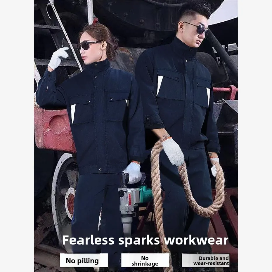 Set da Lavoro in Puro Cotone Rinforzato per Uomo, Abbigliamento da Saldatura Resistente al Calore e Durevole per Autunno e Inverno