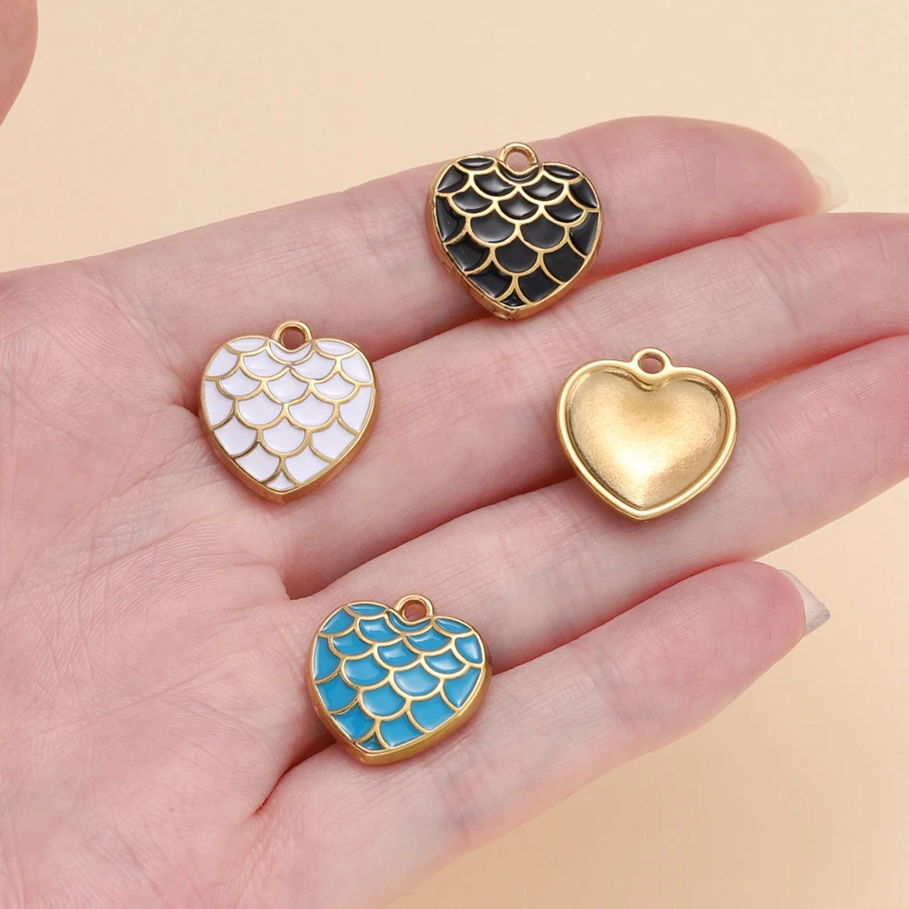 2Piece/Pack Colorful Stainless Steel Enamel Heart Shape Charms Pendants for Necklace Bracelets Jewelry Making Accessories