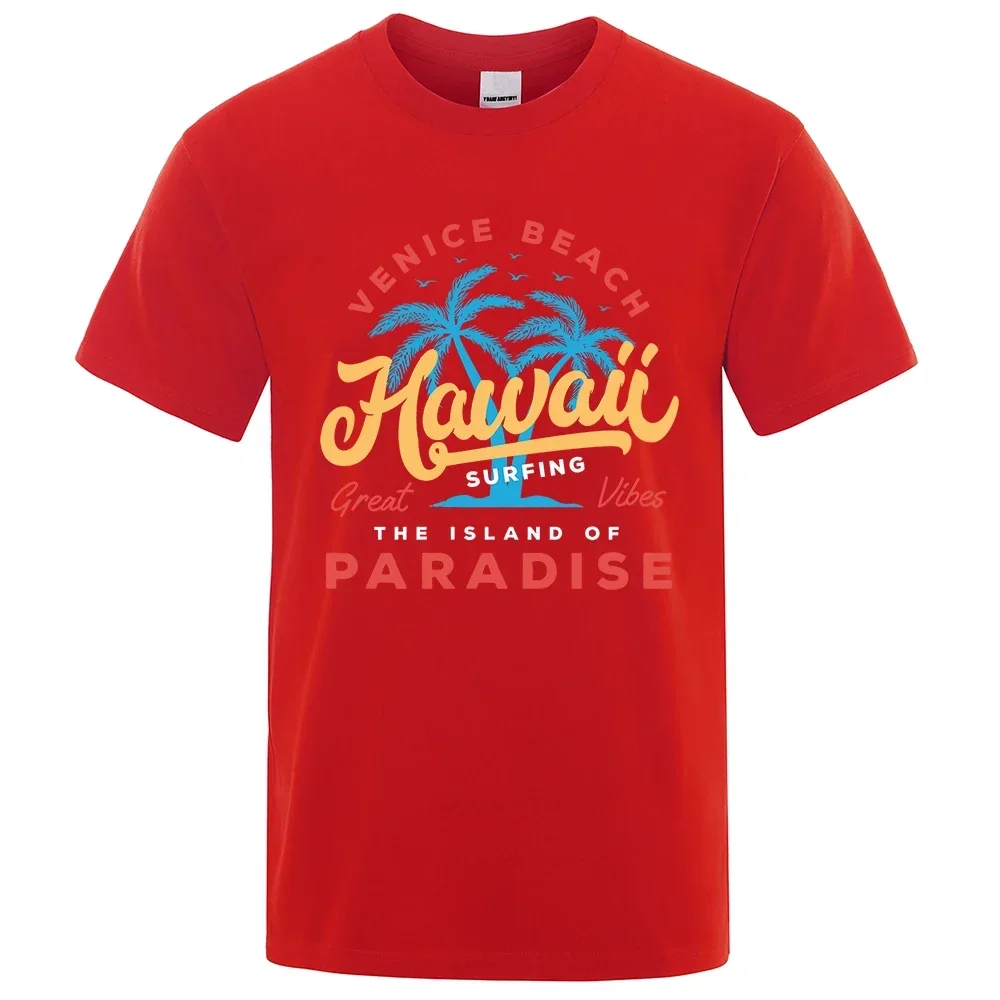 Hawaii Surfing Venice Beach The Island Of Paradise Print Men T-Shirt Fashion Clothes Cotton Summer Tops Mens Oversize Tee Shirts