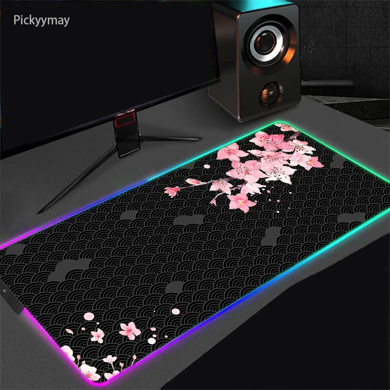 

Japanese Art Mousepad RGB Large Mouse Pad Company Office Accessories Rubber Desk Mat Mausepad LED Light Table Deskpads 900x400