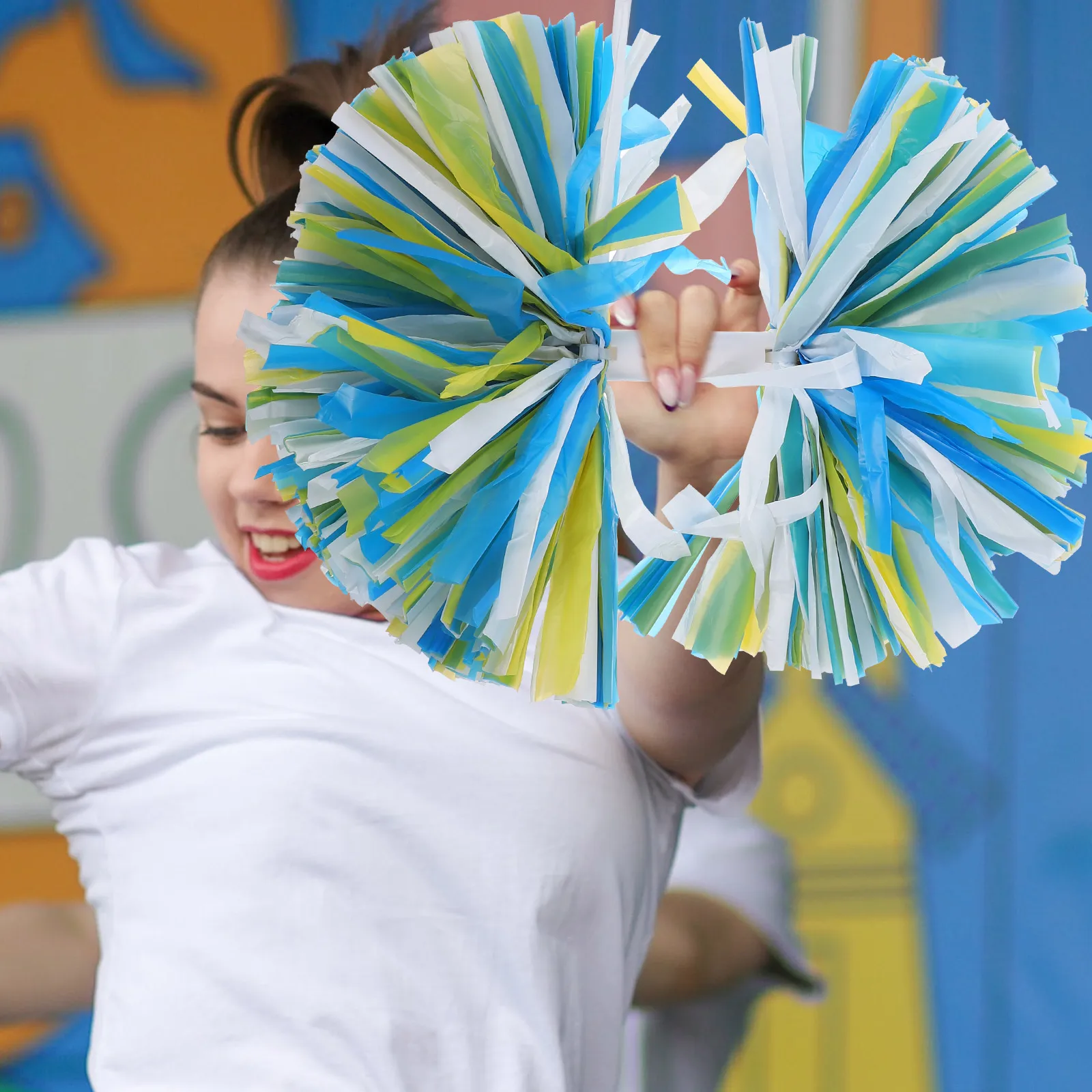 

2pcs Cheerleading Pom Poms Bright Color Durable Reusable PET PE Material Performance Props Gymnastics Outdoor Festival