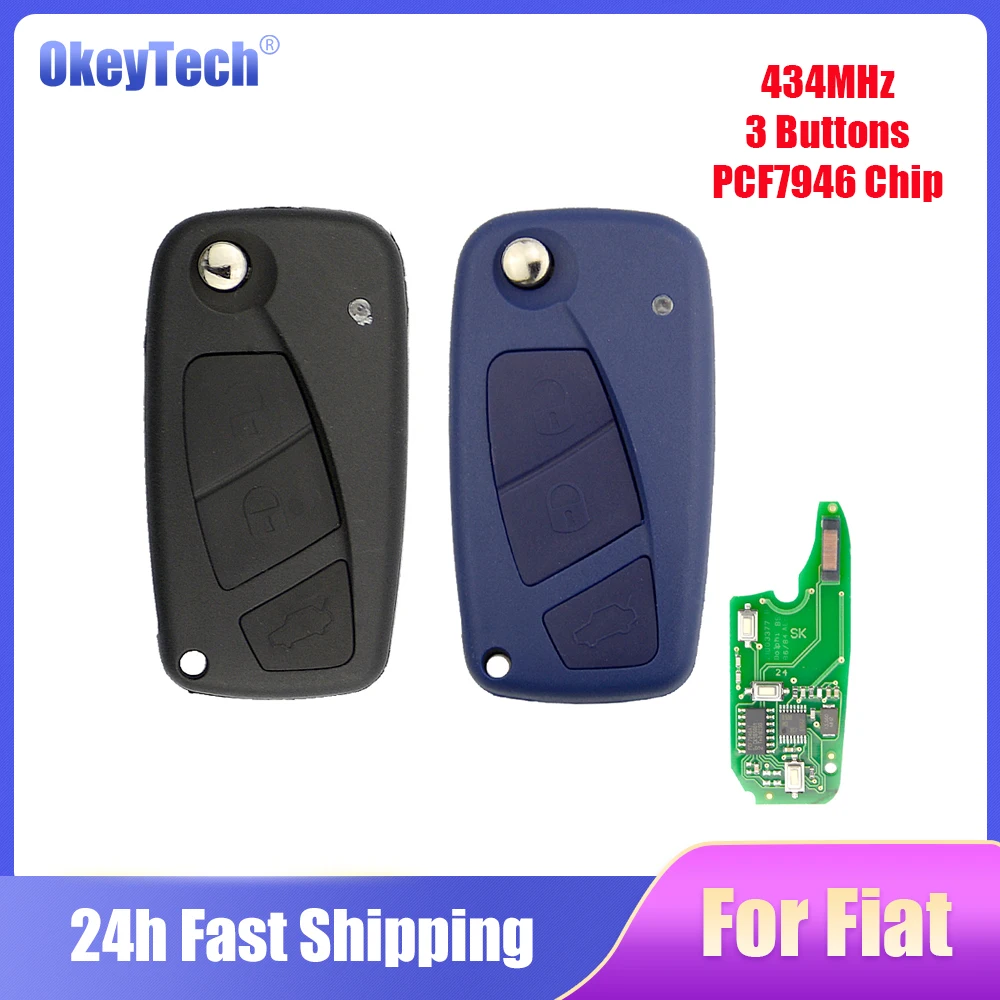 

OkeyTech 3 Buttons 433MHz PCF7946 id46 chip Remote Car Key for Fiat 500 Fiorino Doblo Grande Punto Punto Evo Punto Qubo