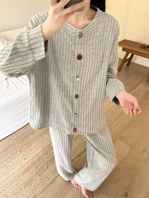 Women's Long Sleeve Sleepwear Thermal Velvet Large Size Home Clothes Set Spring Autumn New Style Casual Comfortable Loose Fit