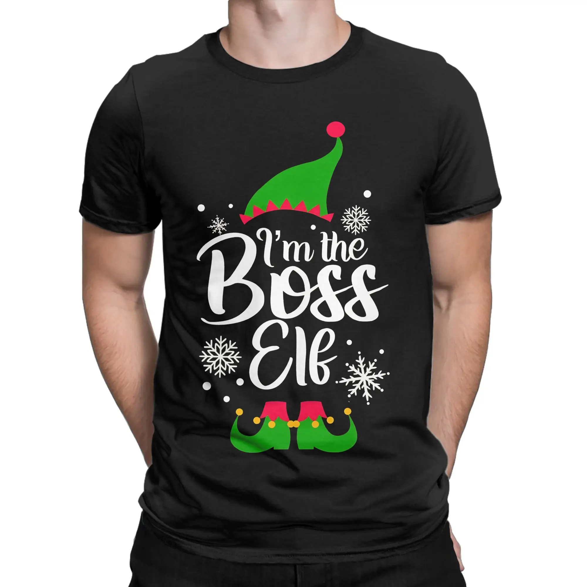 Amazing I'm the Boss-Elf Christmas T-Shirt Men Women Round Collar Cotton T Shirt  Short Sleeve Tees Plus Size Tops