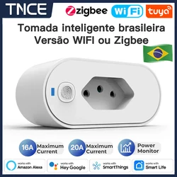 TNCE Tuya Brasil Plug 16/20A, tomada wifi ou zigbee com Power Monitor, adaptador de tomada inteligente Tipo N, APP Smart life, Voz com Google Home Alexa