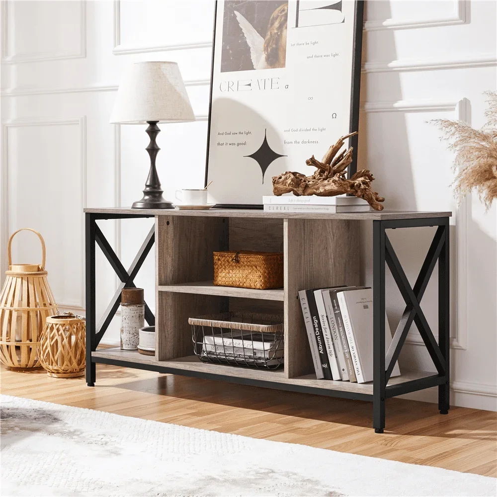 47inch Industrial Wooden TV Stand with Storage for Living Room, Gray