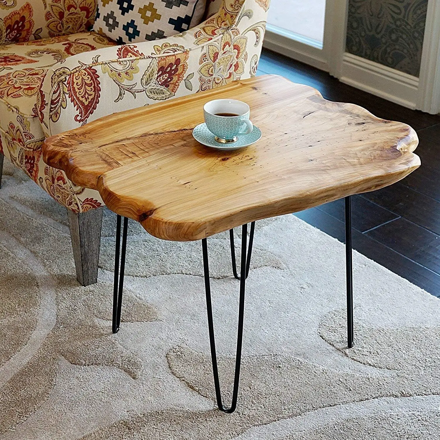 Natural Edge Coffee Table, Small Square Cedar Wood Table, 28X20.5X20.5 Inches, Unfinished
