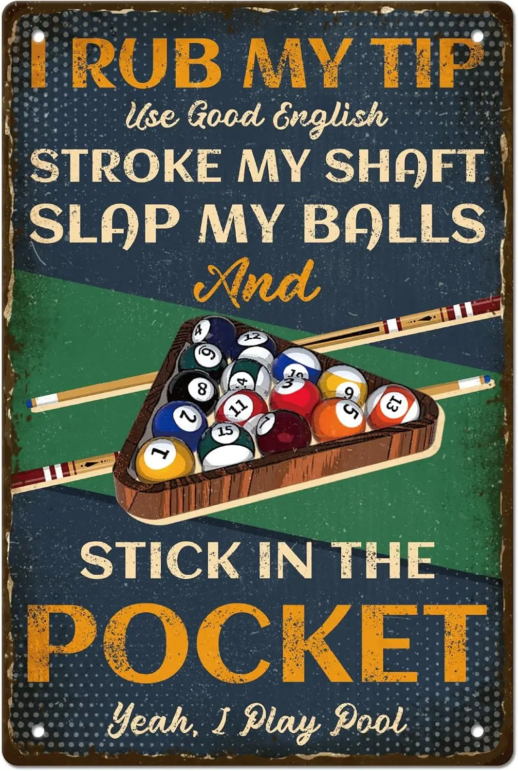 GLOBLELAND Billiards Metal Signs Rub My Tip Vintage Metal Sign Snooker Club Billiards Signs for Billiards Lovers Pool Night sign