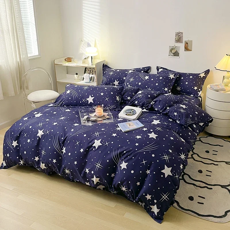 

Galaxy Star Duvet Cover 4PCS Starry Sky Bedding Set Reversible Comforter Cover Microfiber Dark Blue Flat Sheet With Pillowcases