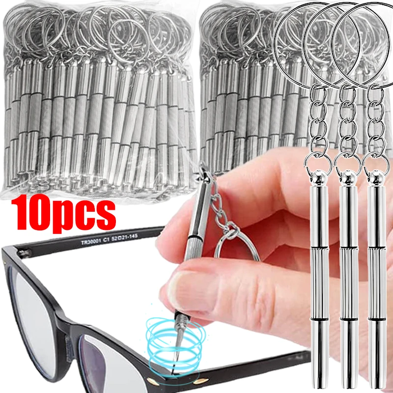 10pcs 3 In 1 Glasses Screwdriver Eyeglass Screwdriver Watch Repair Kit Keychain Portable Hand Tools Precision Screwdriver Tools