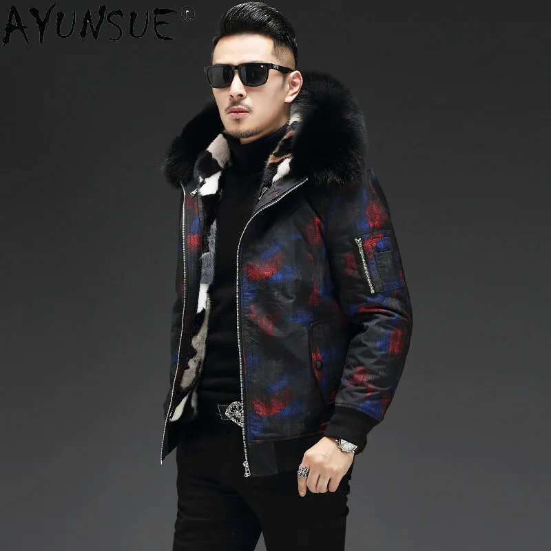 

2024 Real Fur Coat Men Parkas Winter Jacket Mink Liner Fox Collar Hooded Short Warm Coats 19-1013 KJ