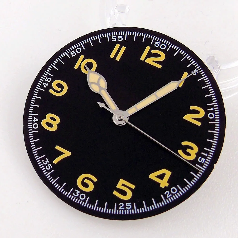 Nologo 33.5mm Watch Dial Yellow Hand set for NH35A NH36A 7s26 7s36 7s25 7s35 4r15 4r35 4r36 6309 7002 7009 ETA2824 PT5000 ST2130