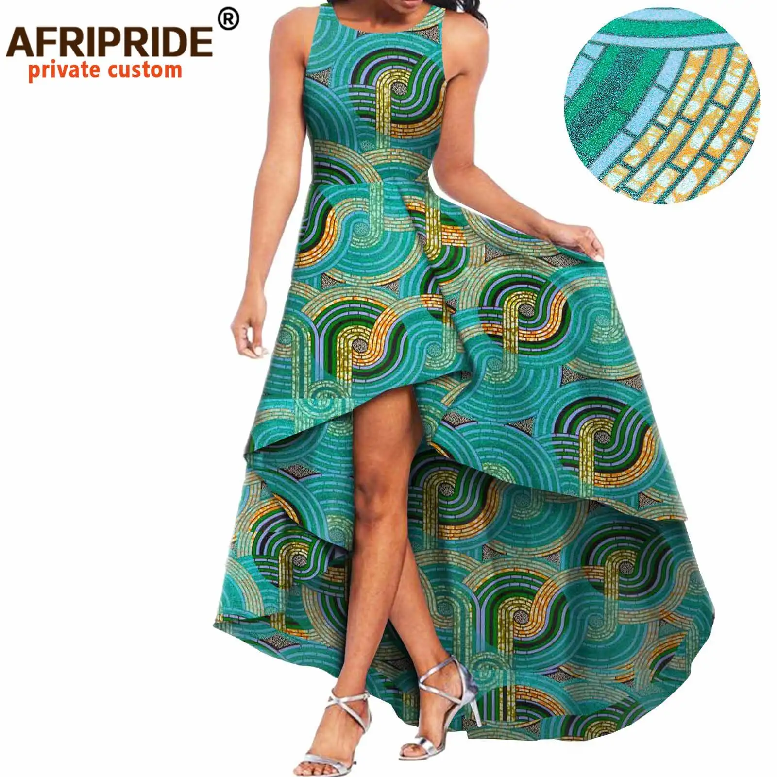 African Print Dresses for Women Sleeveless High Waist Maxi Dress Ankara Clothes Pure Cotton Plus Size Casual A-line A2125003