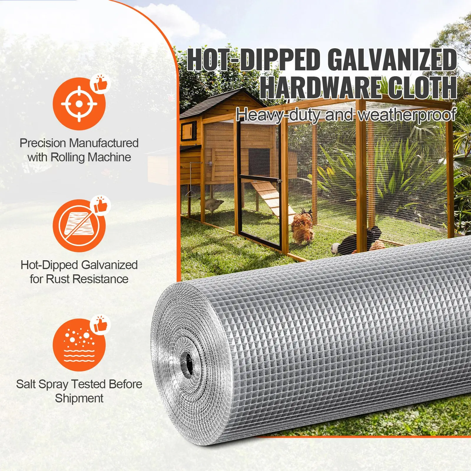 Hardware Cloth 1/4 inch 48 inch x 100 ft 23 Gauge Chicken Wire Fence, Hot-Dip Galvanized After Welding Metal Wire Mesh Roll, Garden Plant Welded Fencing Roll Supports Poultry Netting Cage Fence