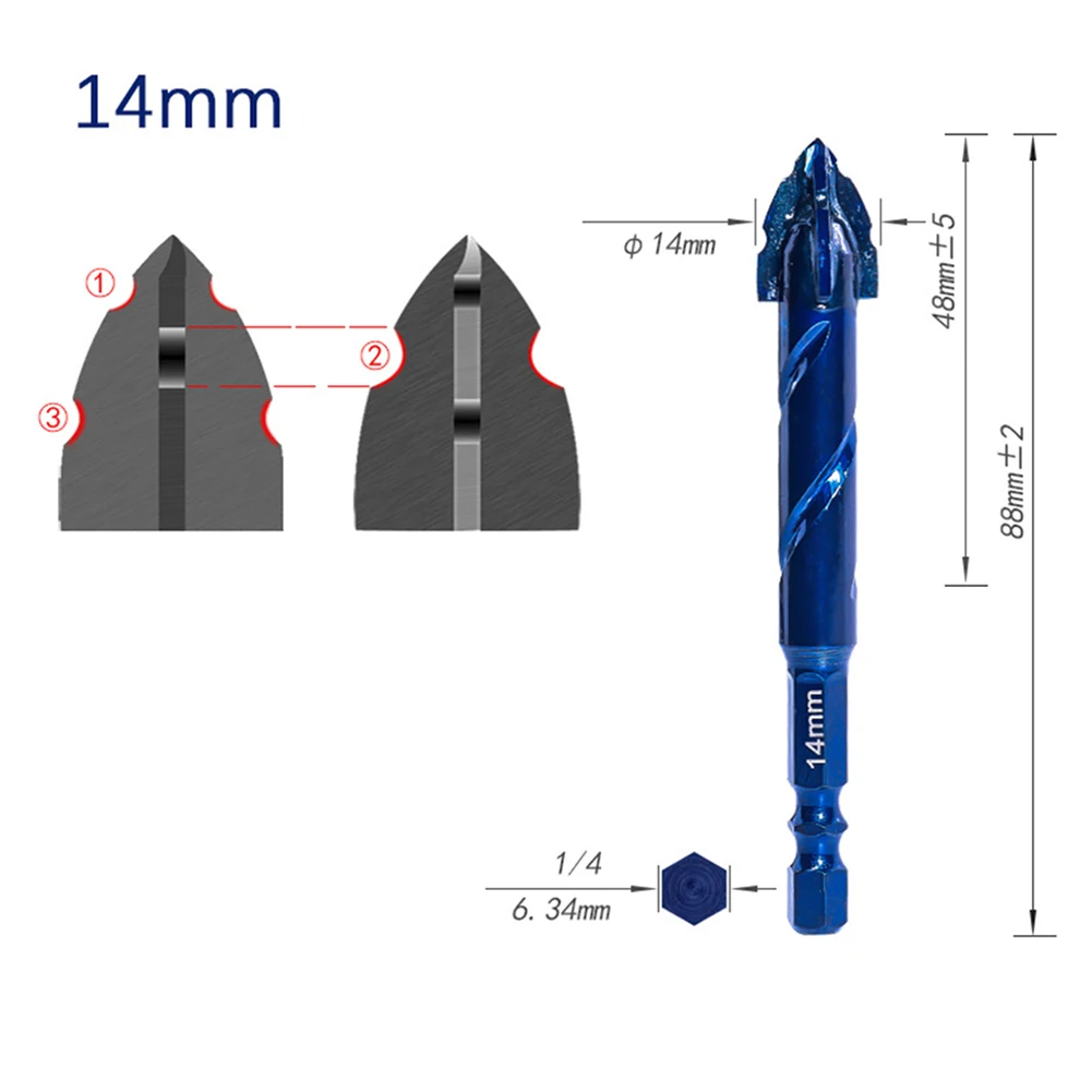 Kit trapano triangolare per piastrelle Kit di punte eccentriche a spirale triangolare in lega di acciaio al tungsteno per punzonatura di piastrelle di vetro ad alta durezza