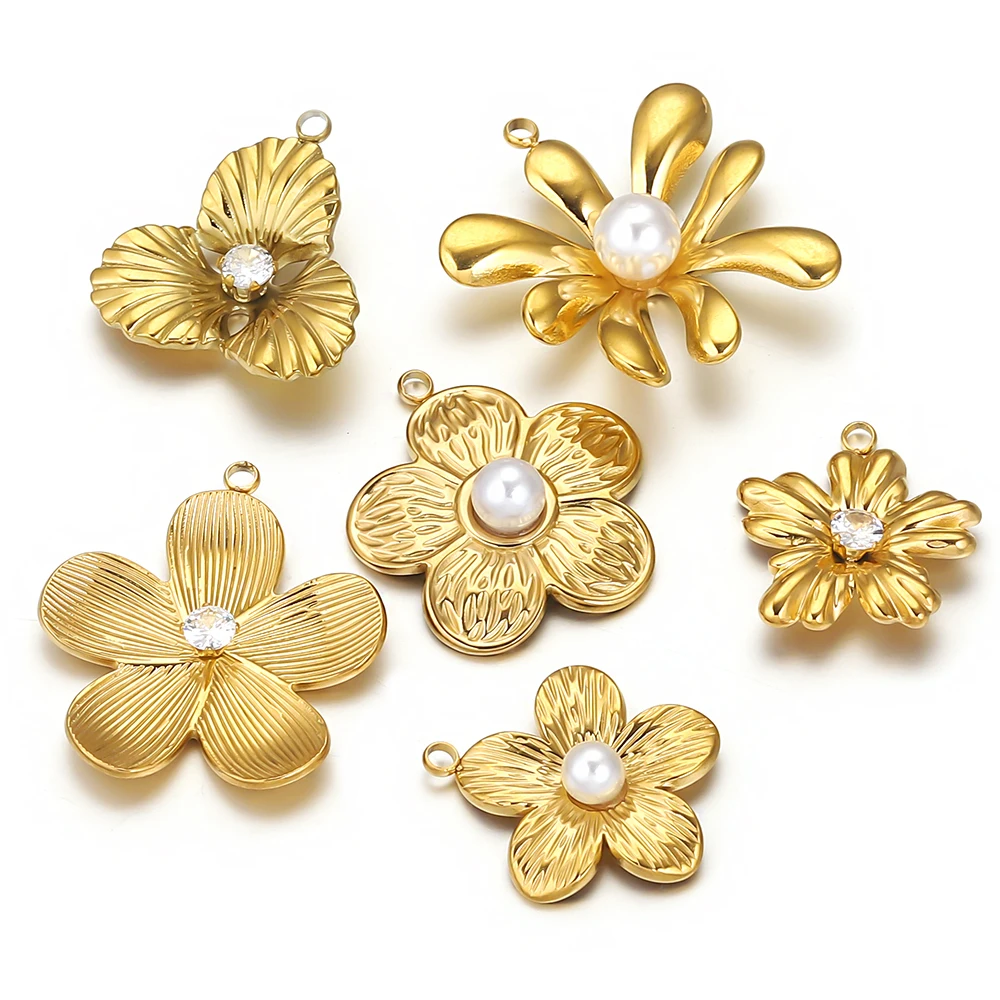 

5pcs Stainless Steel Flower Charms PVD Plating 18k Gold for DIY Necklace Earrings Jewelry Making Accessories Wholesale Materials