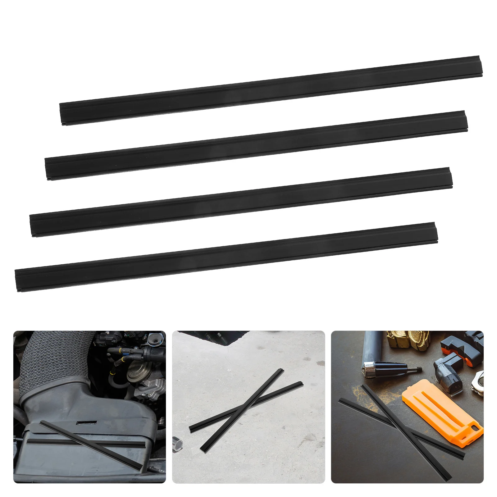

4pcs Rain Boneless Wiper Blades Universal Fit Durable Silicone Rubber Strips For Car Side Window Automotive Replacement Parts