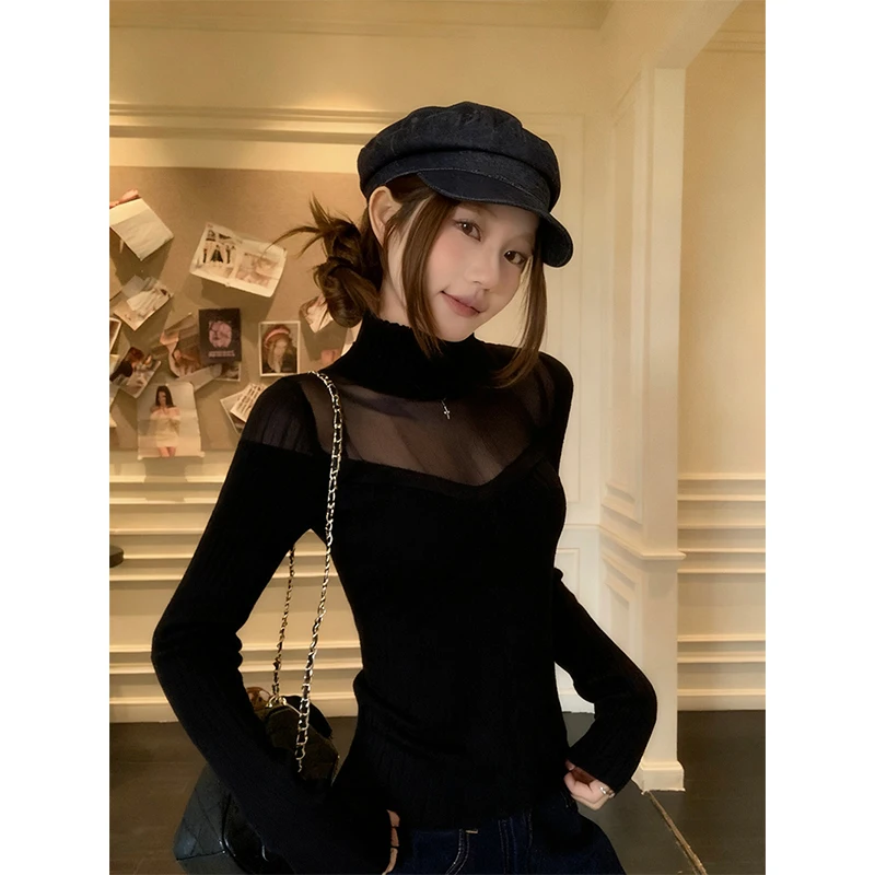 MEXZT Y2K سترة نسائية مفرغة مثيرة مقصوصة بلوفرات محبوكة سوداء ملابس الشارع الشهير ملابس تريكو شتوية ضيقة #2