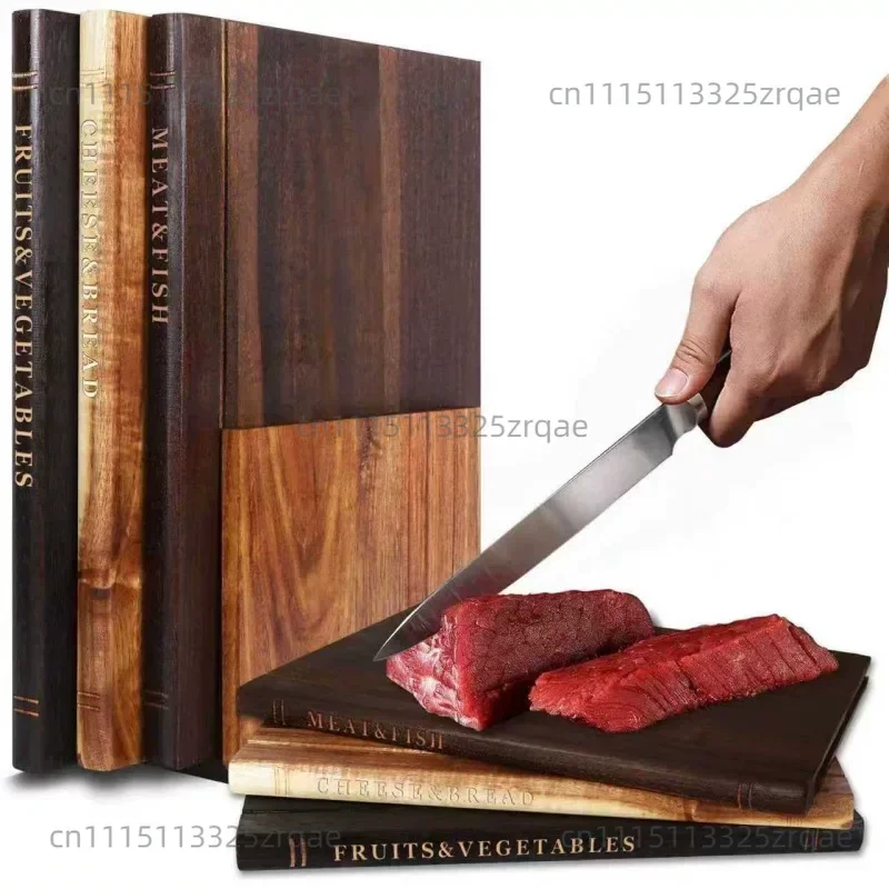 Acacia Wood Cutting Board Set, Creative Book-Style Double-Sided Kitchen Board, Steak and Food Preparation Tray  Home Restaurant