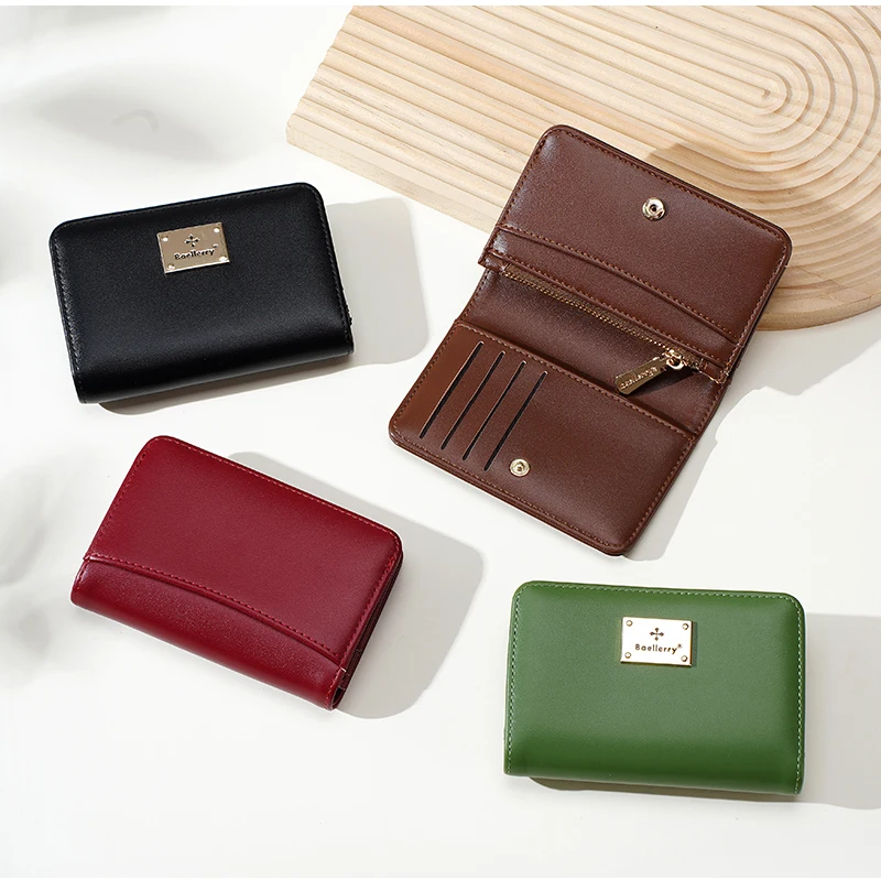 High-Quality New Women's Short Wallet High Capacity Card Clips Simple Zipper Coin Pocket Photo Holder Wallet for Girls