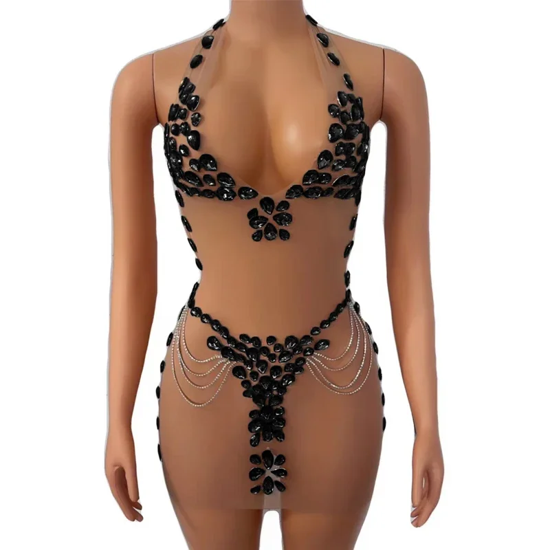 8 farben Strass Kleid Sexy Mesh Party Abendkleider Frauen Sänger Feiern Bühne Outfit Dj Ds Gogo Dance Kostüm XS 7391