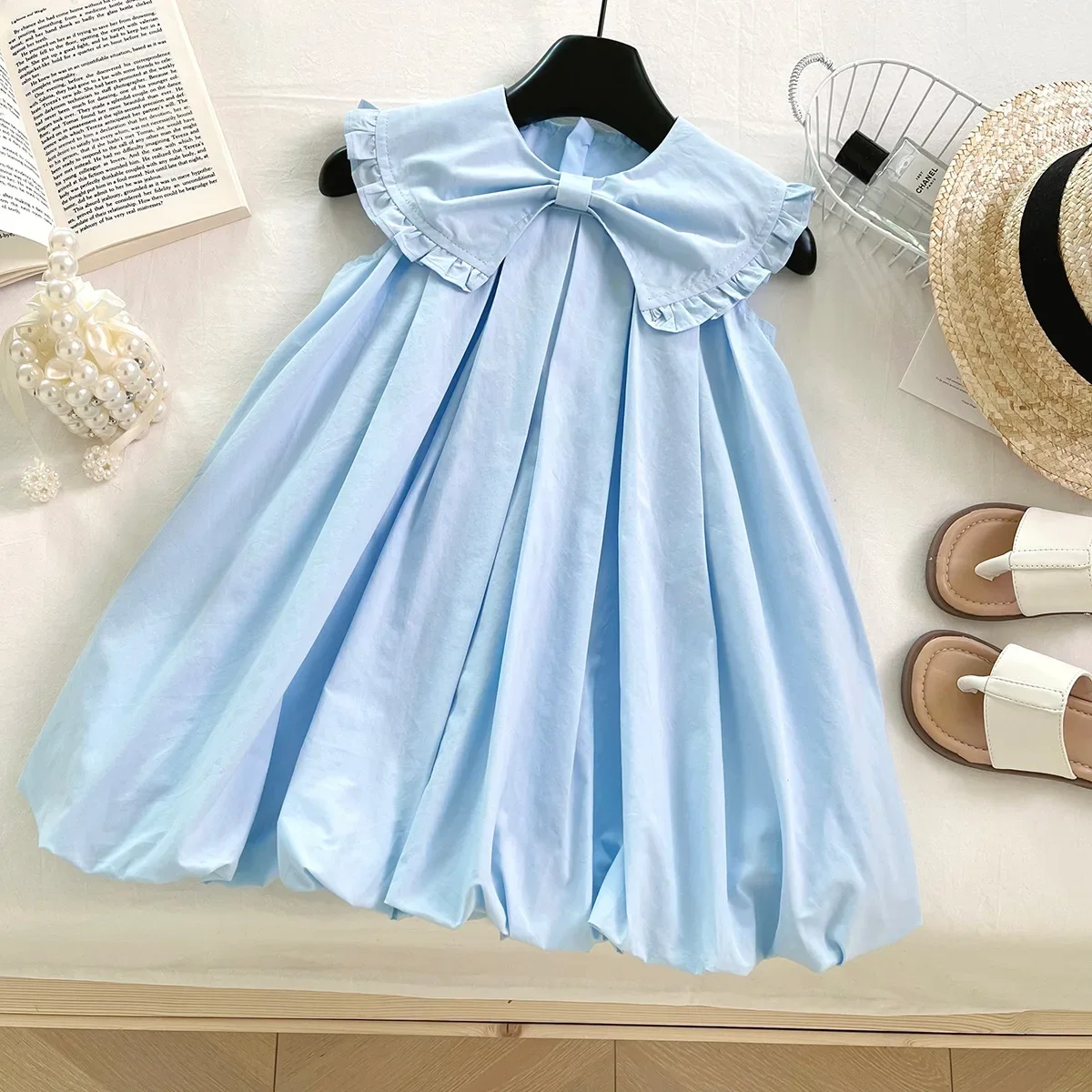 

Girls Skirt 2025 Summer New Childrens Clothing Girls Baby Cute Foreign Style Sleeveless Bow Dress Casual Simple and Daily