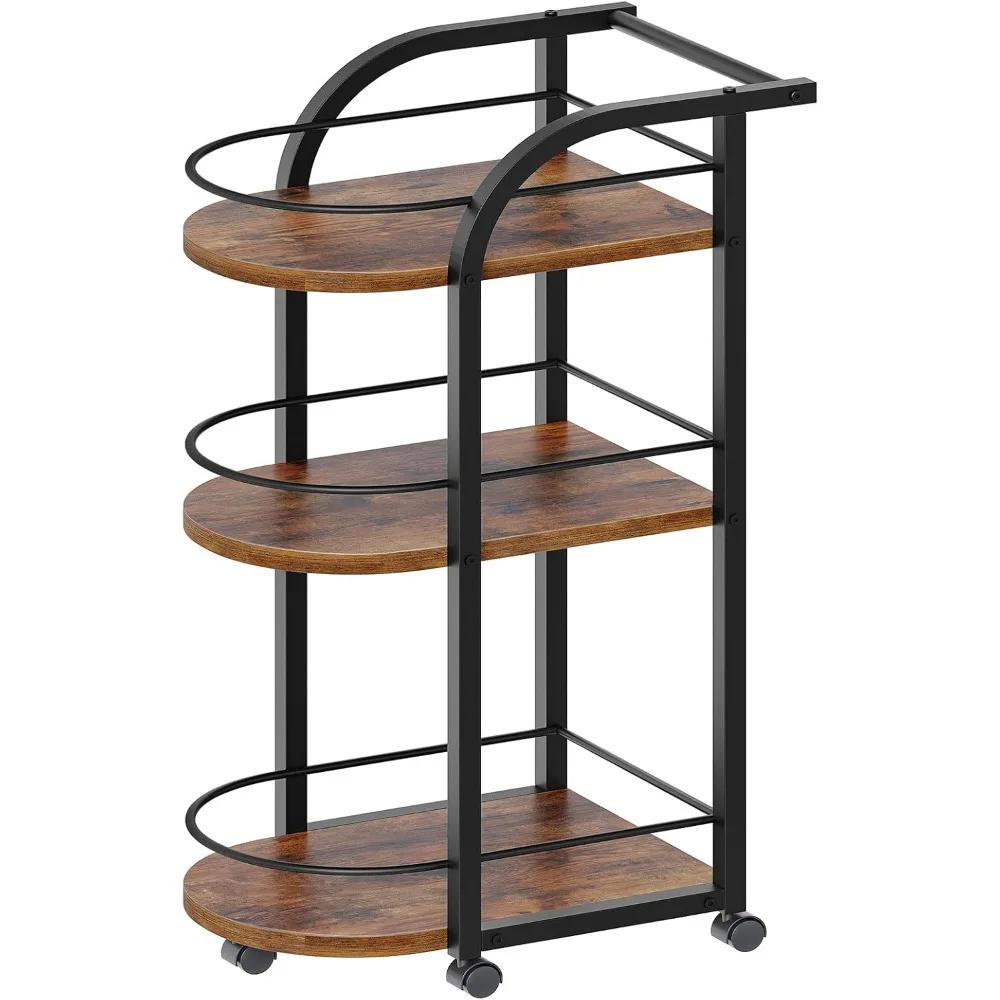 

3-Tier Bar Cart, Home Bar Cart with Fence and Wheels, for Dining Room, Living Room, Garden, Party, Rustic Brown and Black