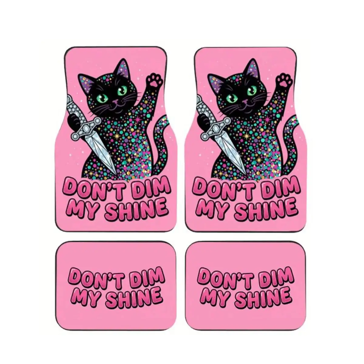 

4Pcs Pink Glitter Cat with Sword Car Floor Mats Anti-Slip Dirt-Resistant Auto Carpets Set for SUV Interior Accessories
