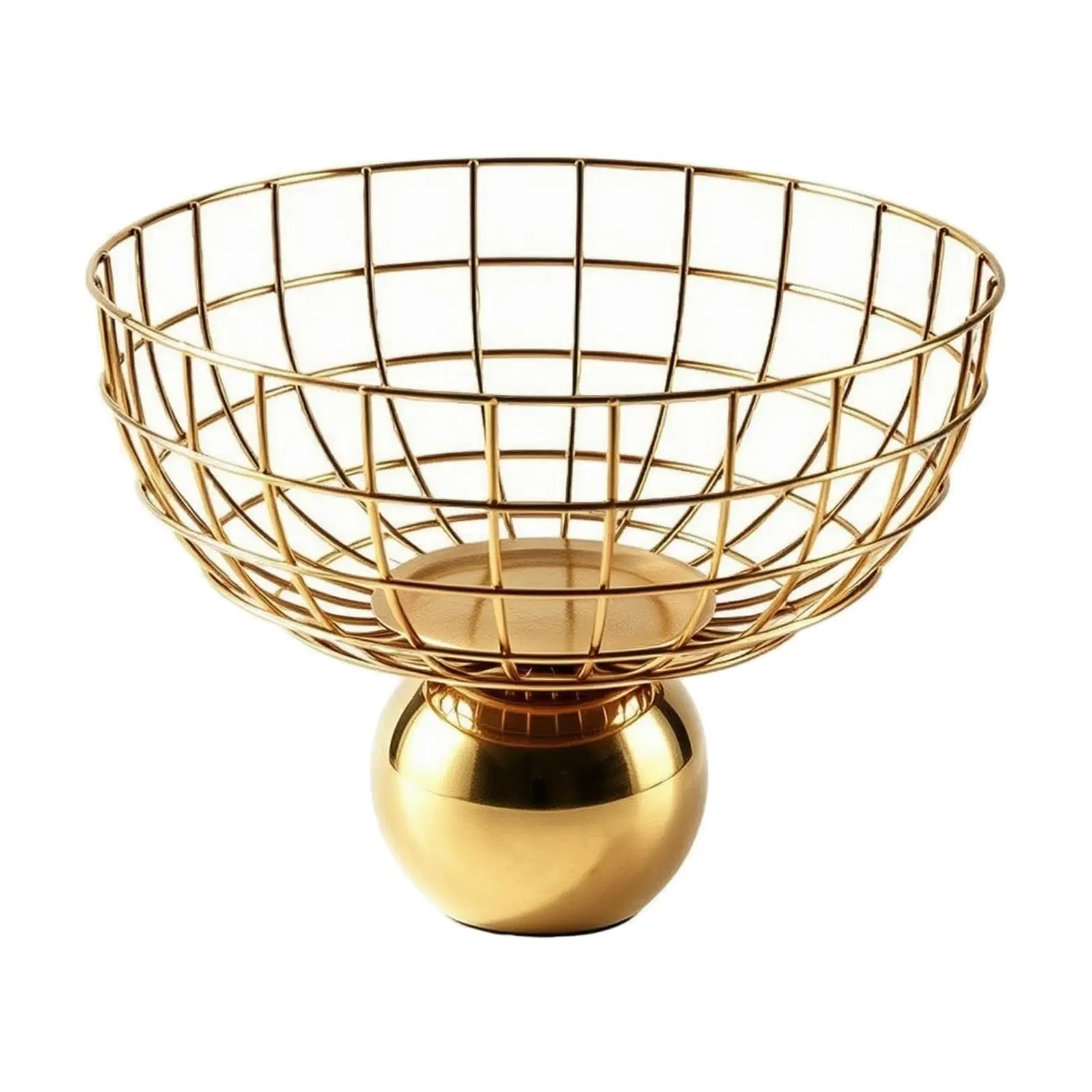 Gold-Finish Metal Fruit Basket Elevated Open Wire Bowl with Pedestal Freestanding Wire Fruit Holder Multifunctional