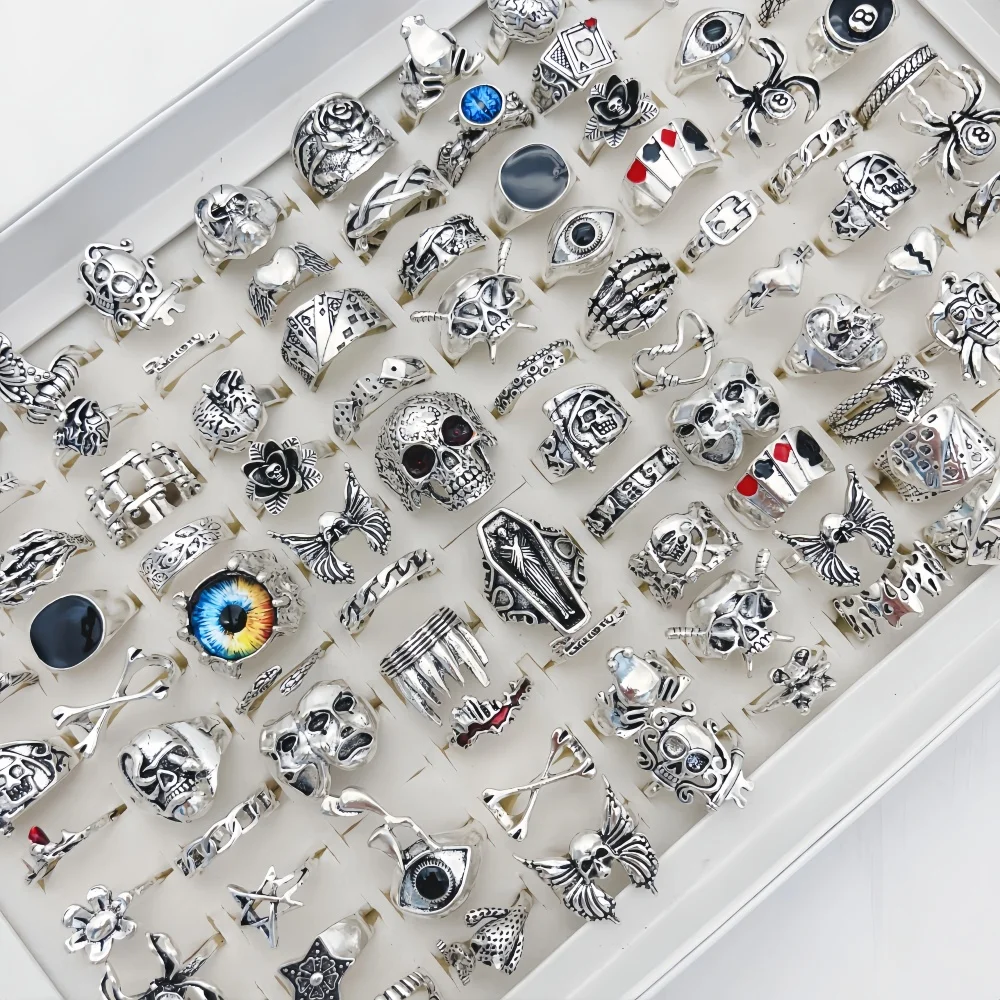 20Pieces Vintage Punk Rings Set For Women Men Mix Style Hip Hop Heart Skull Eye Finger Ring Jewelry Party Gift