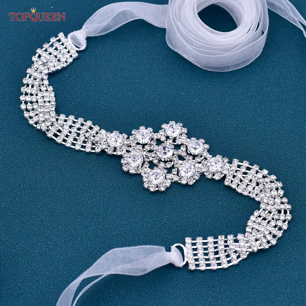 Topqueen s98 bride belt sparkly prata diamante corrente casamento strass applique decoração festa à noite vestido feminino faixa